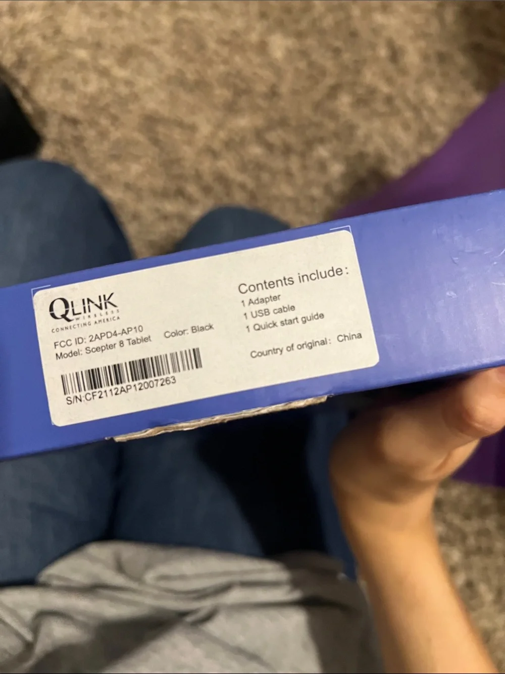 Link Scepter 8 Tablet in Blue Packaging with Black Device Image- MISSING CHARGER